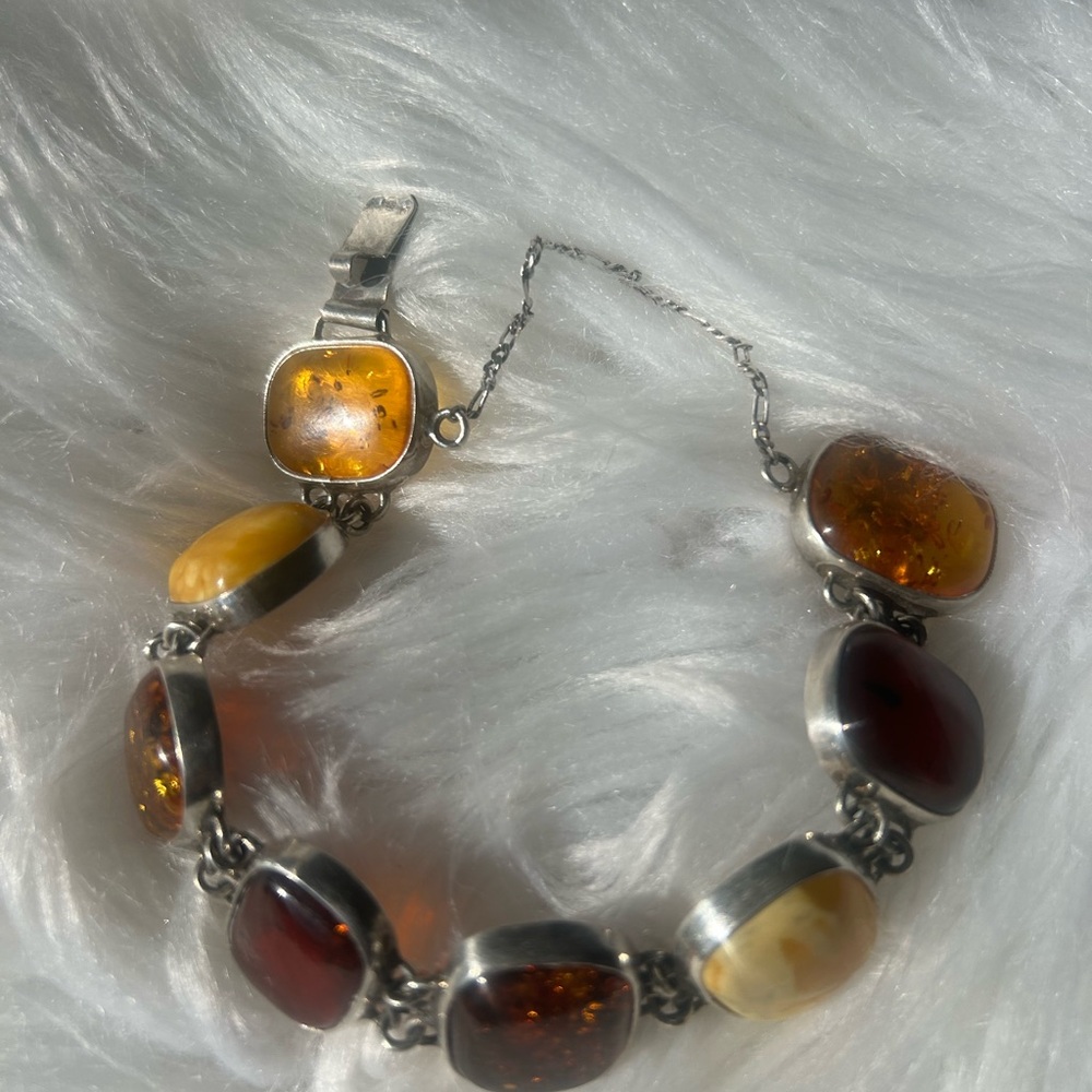 Elegant Multi Ambers on sterling silver bracelet❤️18 cm/7 inches